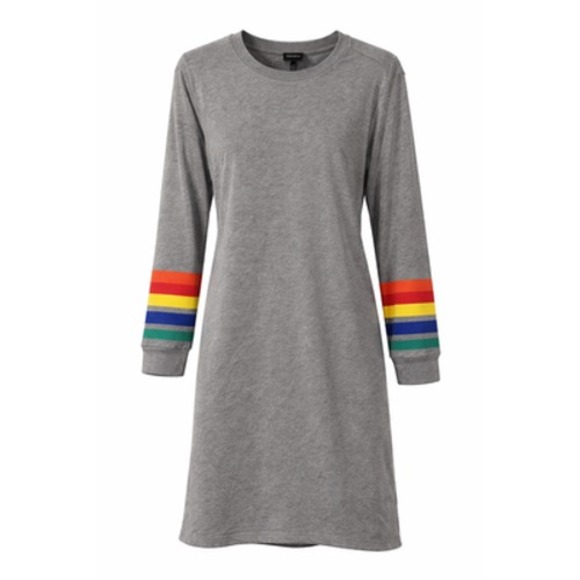 torrid Dresses & Skirts - Torrid Gray Rainbow Stripe Sleeve Sweatshirt Dress Tie Waist Plus Size 1 NEW